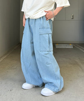 25SS【新色追加】ミリタリーワイドカーゴパンツ オーバーサイズ  サイドポケット 裾ドローコード パラシュートパンツ