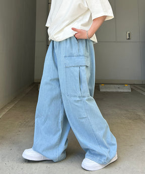 25SS【新色追加】ミリタリーワイドカーゴパンツ オーバーサイズ  サイドポケット 裾ドローコード パラシュートパンツ