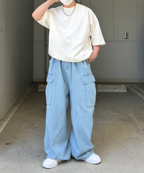 25SS【新色追加】ミリタリーワイドカーゴパンツ オーバーサイズ  サイドポケット 裾ドローコード パラシュートパンツ