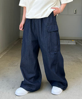 25SS【新色追加】ミリタリーワイドカーゴパンツ オーバーサイズ  サイドポケット 裾ドローコード パラシュートパンツ