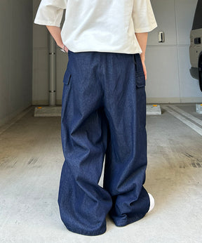 25SS【新色追加】ミリタリーワイドカーゴパンツ オーバーサイズ  サイドポケット 裾ドローコード パラシュートパンツ