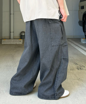 25SS【新色追加】ミリタリーワイドカーゴパンツ オーバーサイズ  サイドポケット 裾ドローコード パラシュートパンツ