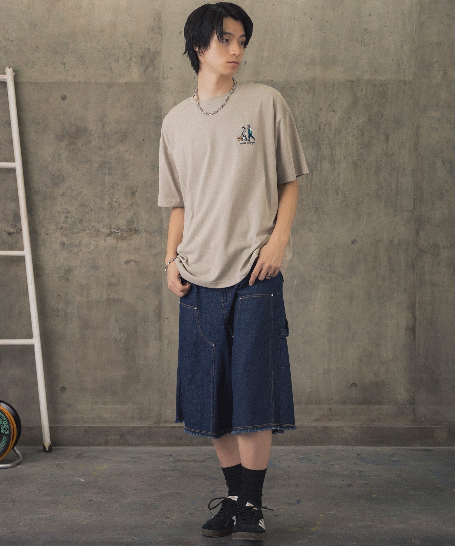 ウォーキングB ワンポイント刺繍ロゴ ビッグシルエット半袖Tシャツ