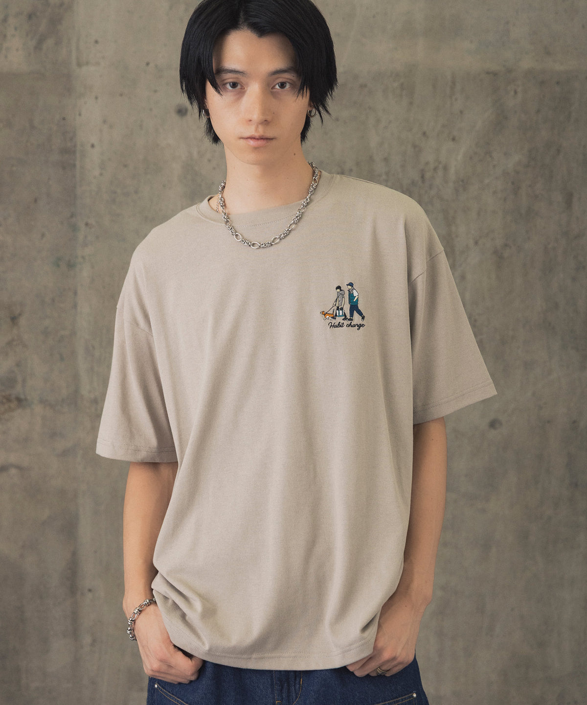 ウォーキングB ワンポイント刺繍ロゴ ビッグシルエット半袖Tシャツ