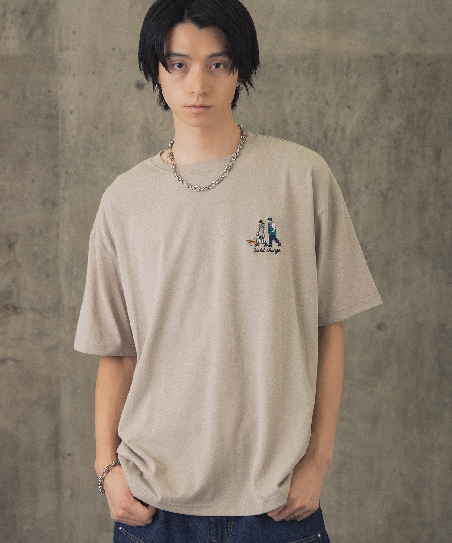 ウォーキングB ワンポイント刺繍ロゴ ビッグシルエット半袖Tシャツ