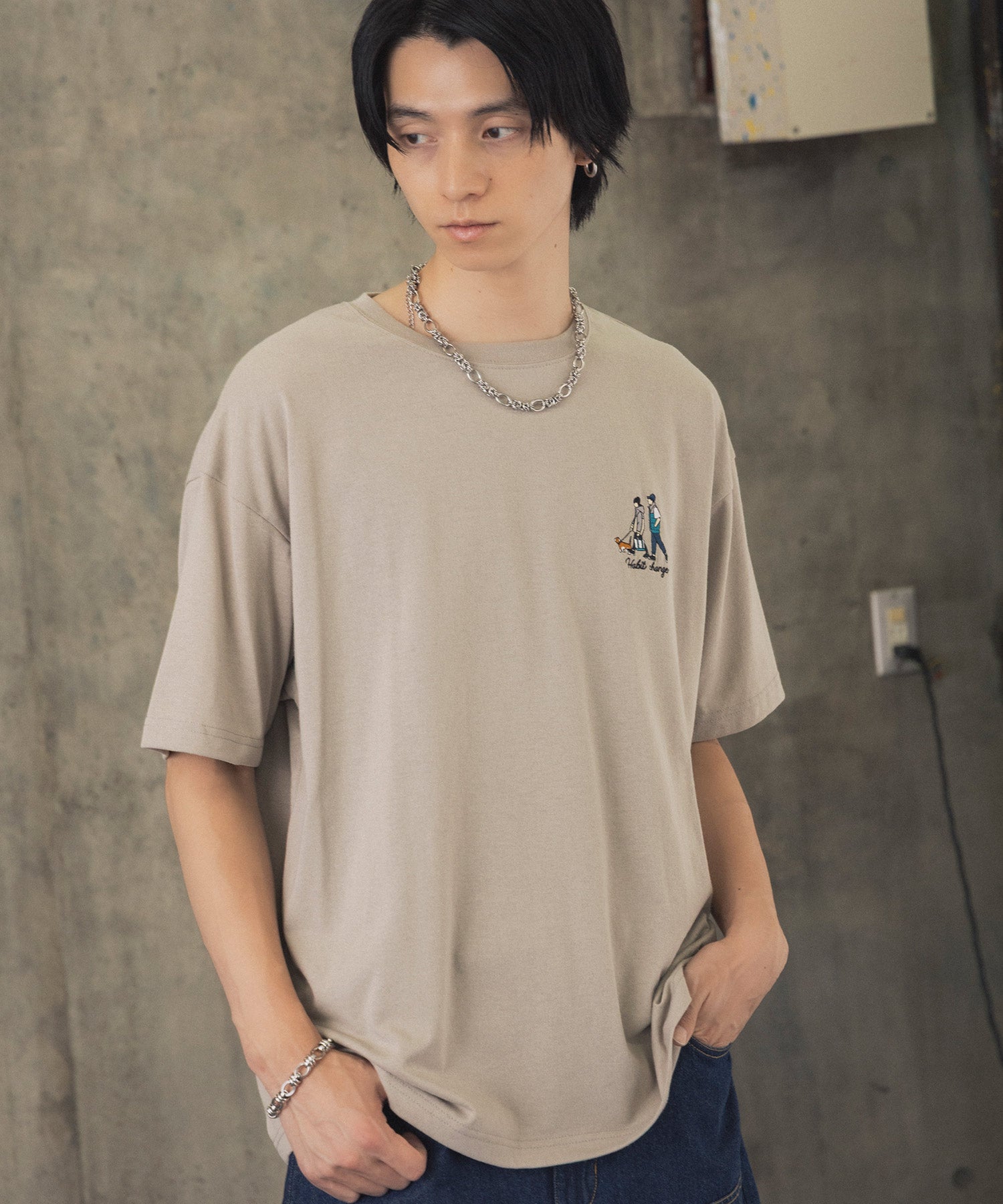 ウォーキングB ワンポイント刺繍ロゴ ビッグシルエット半袖Tシャツ