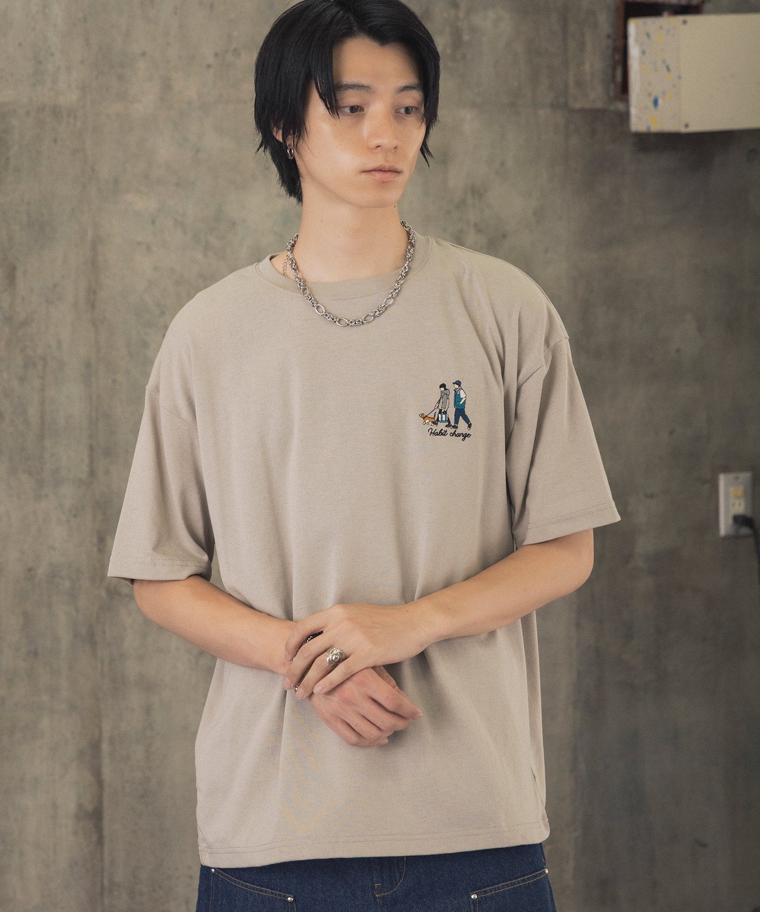 ウォーキングB ワンポイント刺繍ロゴ ビッグシルエット半袖Tシャツ