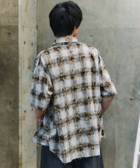ウォッシュ加工 半袖チェックシャツ