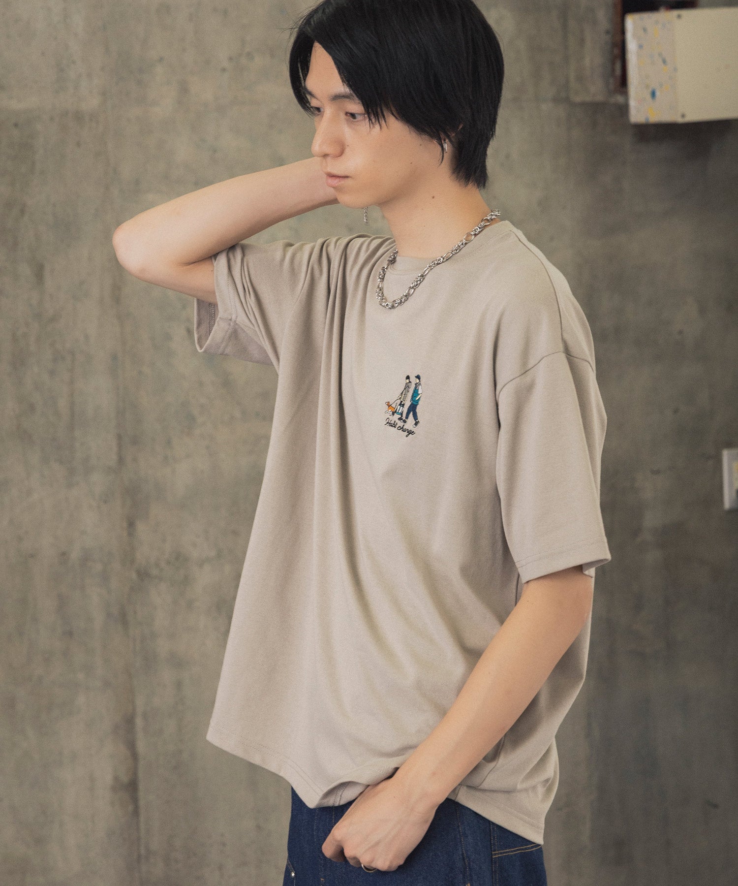 ウォーキングB ワンポイント刺繍ロゴ ビッグシルエット半袖Tシャツ