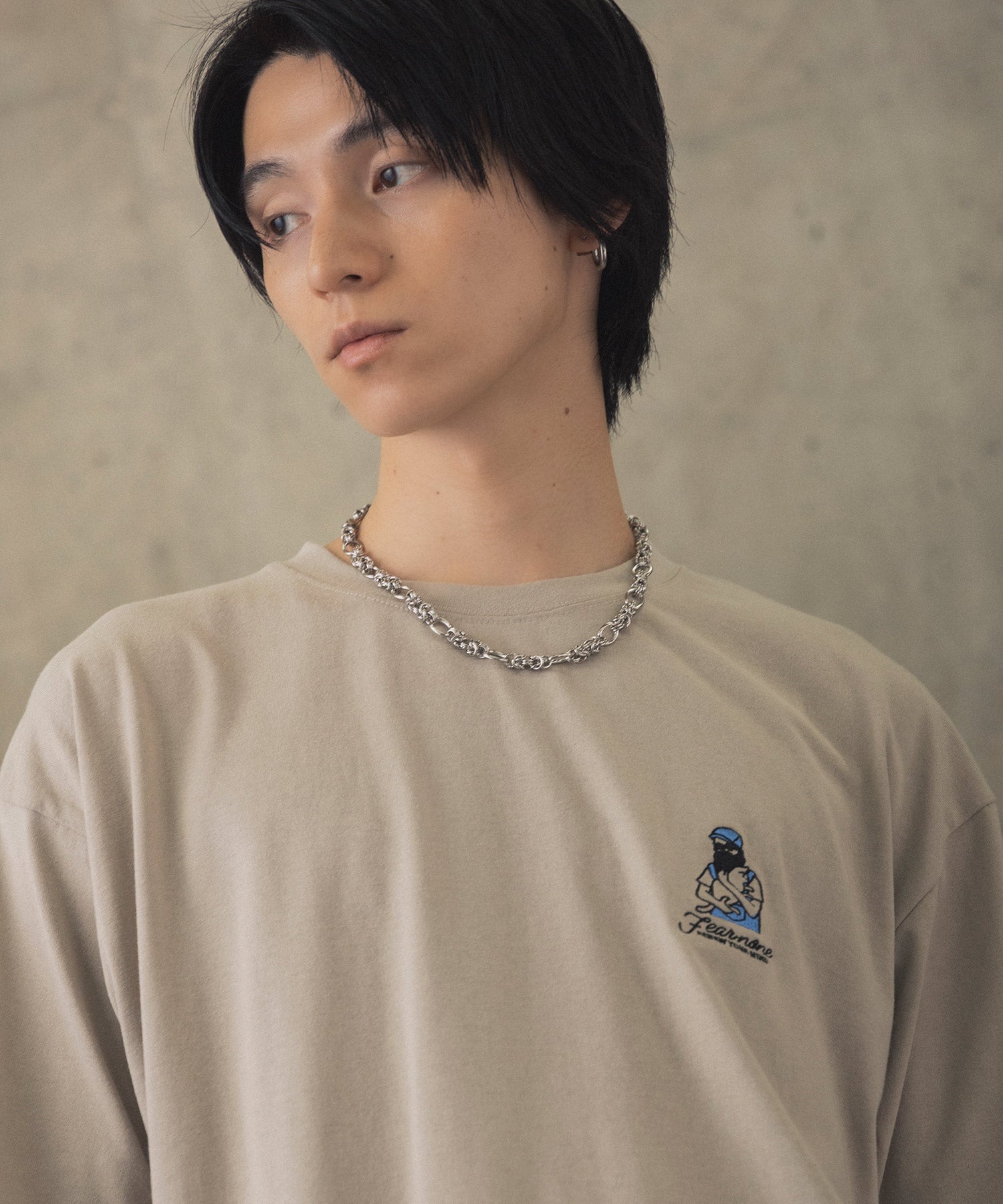 ヒゲオジサンB ワンポイント刺繍ロゴ ビッグシルエット半袖Tシャツ