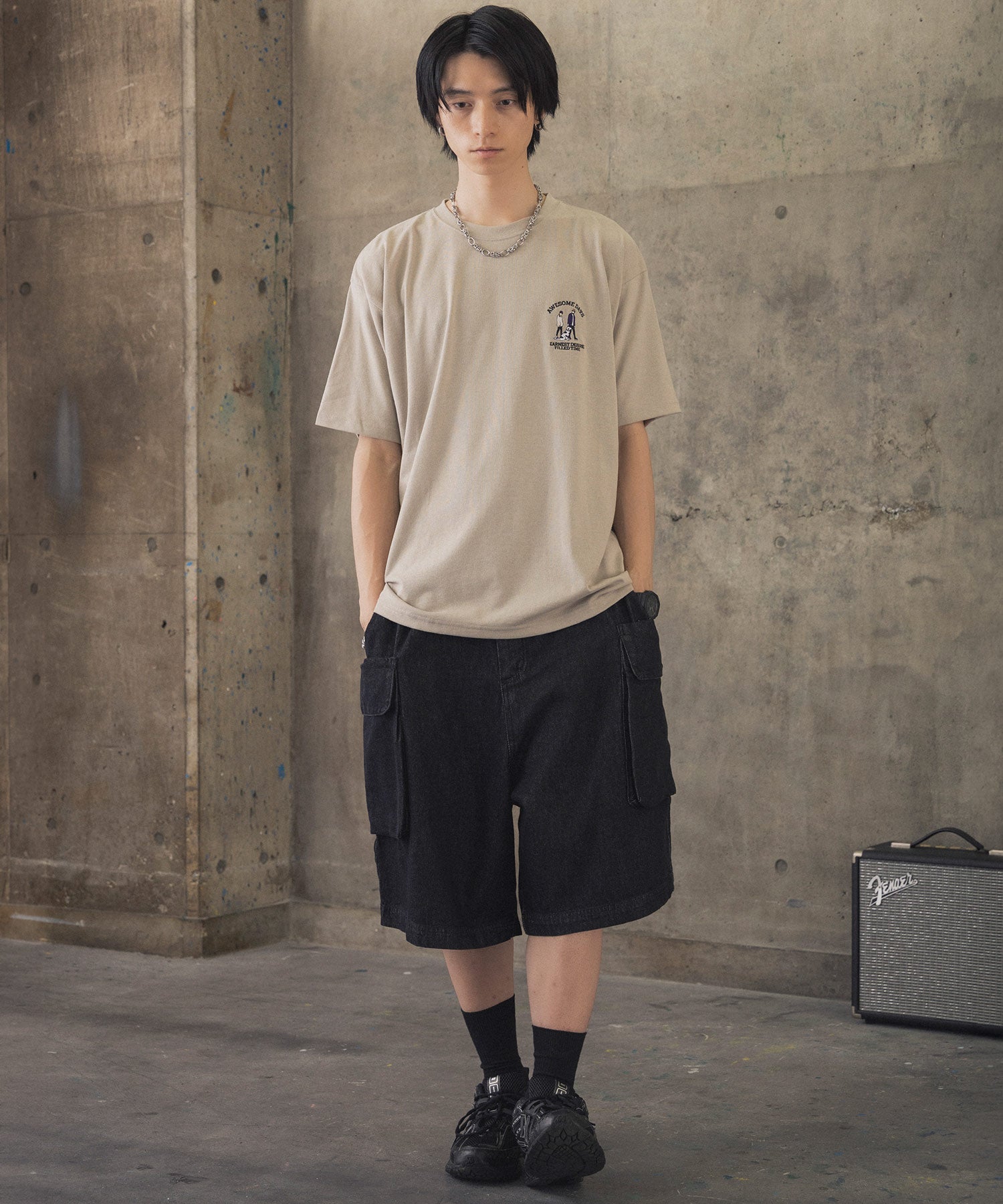 ウォーキングC ワンポイント刺繍ロゴ ビッグシルエット半袖Tシャツ