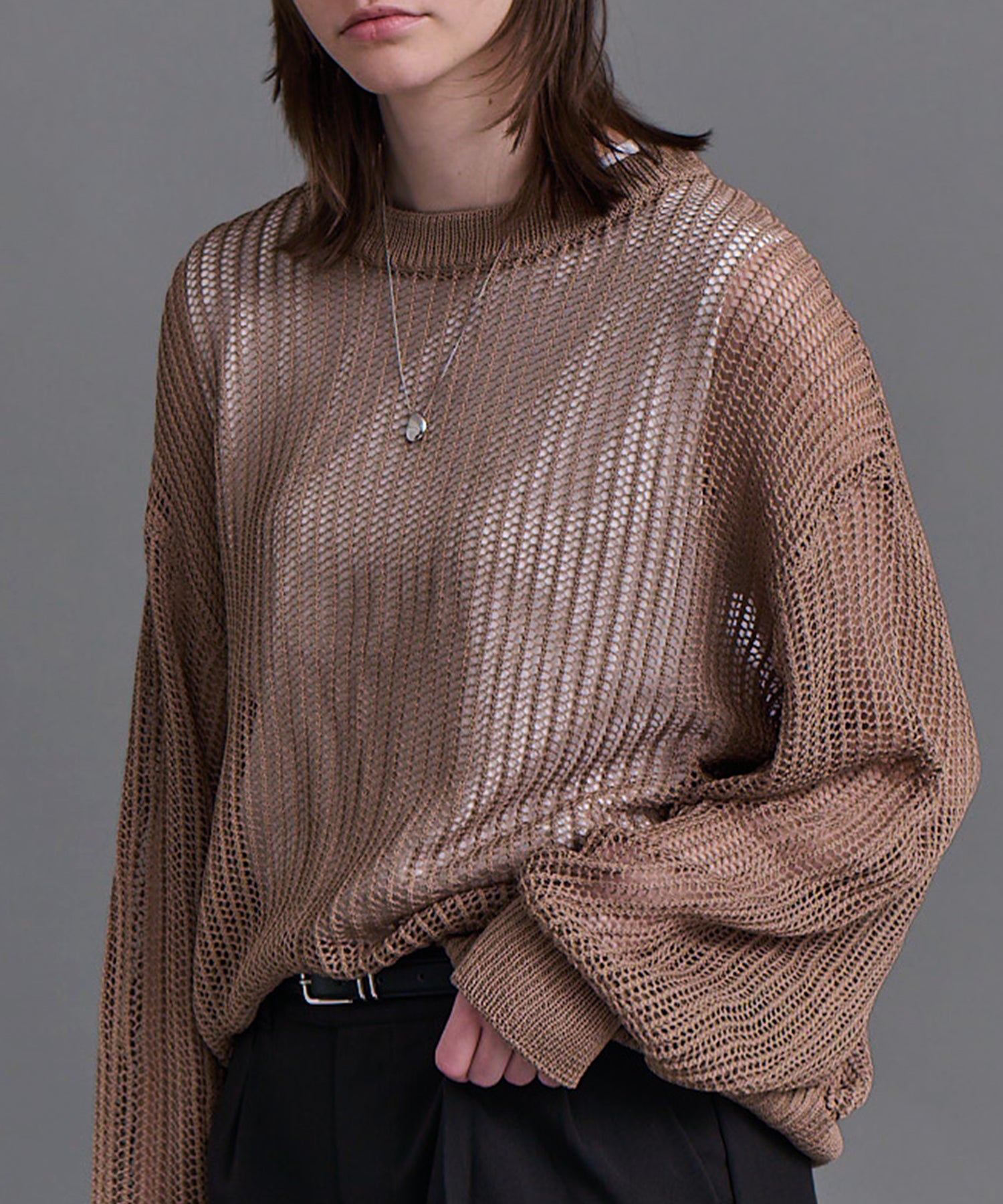 【OHGA】 SHEER KNIT シアーニット　アイボリー 2024AW airy sheer knit / シアーニット（ニット/セーター）｜FEKETE
