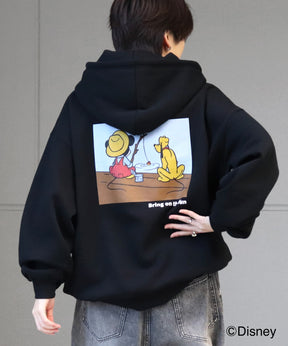 【Disney / ディズニー】ミッキー&プルート ワンポイント刺繍 / バックプリント ビッグシルエットプルオーバーフーディー パーカー
