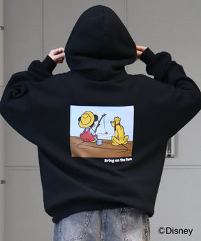 【Disney / ディズニー】ミッキー&プルート ワンポイント刺繍 / バックプリント ビッグシルエットプルオーバーフーディー パーカー