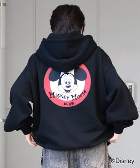 【Disney / ディズニー】ミッキー ワンポイント刺繍 / バックプリント ビッグシルエットプルオーバーフーディー パーカー