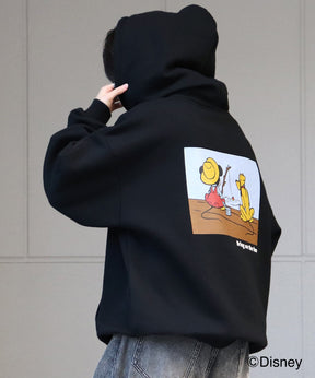 【Disney / ディズニー】ミッキー&プルート ワンポイント刺繍 / バックプリント ビッグシルエットプルオーバーフーディー パーカー