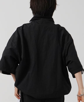 25SS セットアップ対応 ビッグシルエット ドロスト サイドライン 半袖ナイロンハーフジップ