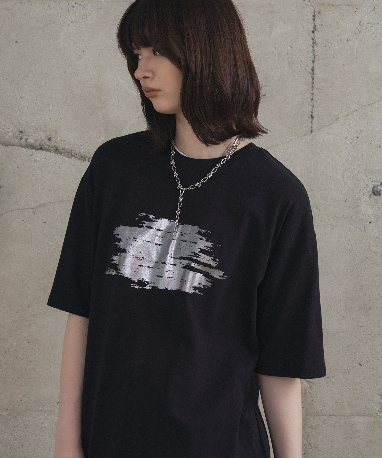 アブストラクトグラフィック箔プリント 半袖Tシャツ
