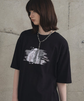 アブストラクトグラフィック箔プリント 半袖Tシャツ