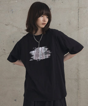 アブストラクトグラフィック箔プリント 半袖Tシャツ