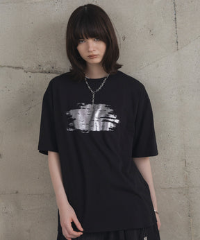 アブストラクトグラフィック箔プリント 半袖Tシャツ