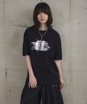 アブストラクトグラフィック箔プリント 半袖Tシャツ