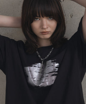 アブストラクトグラフィック箔プリント 半袖Tシャツ