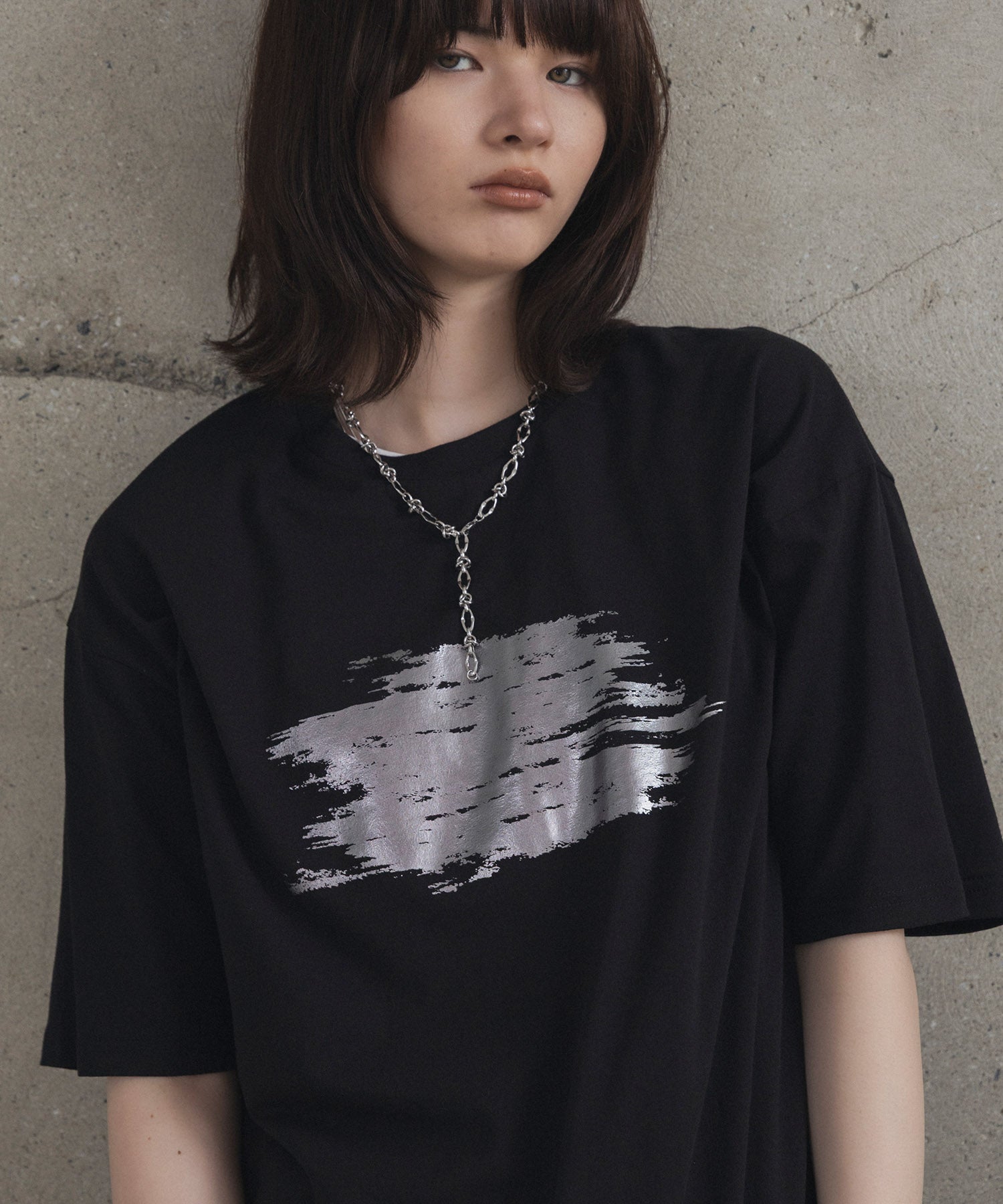アブストラクトグラフィック箔プリント 半袖Tシャツ