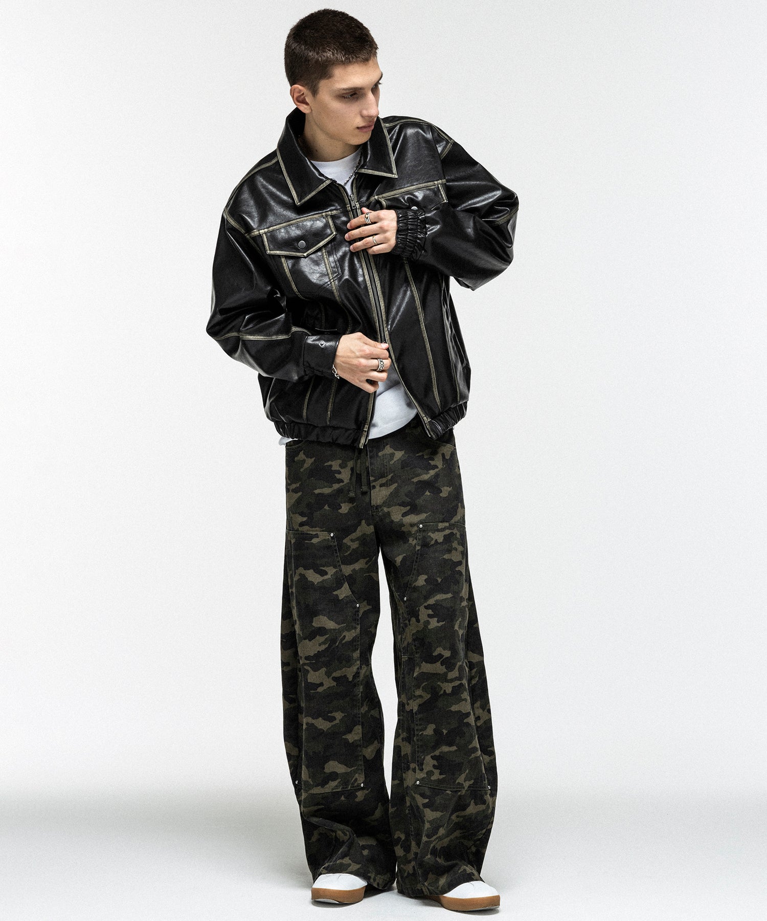 VINTAGE-LIKE FAUX LEATHER BLOUSON / ヴィンテージライクフェイクレザーブルゾン