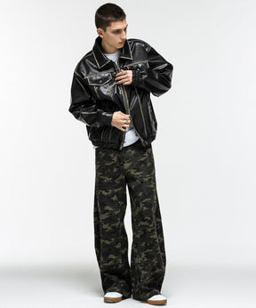 VINTAGE-LIKE FAUX LEATHER BLOUSON / ヴィンテージライクフェイクレザーブルゾン