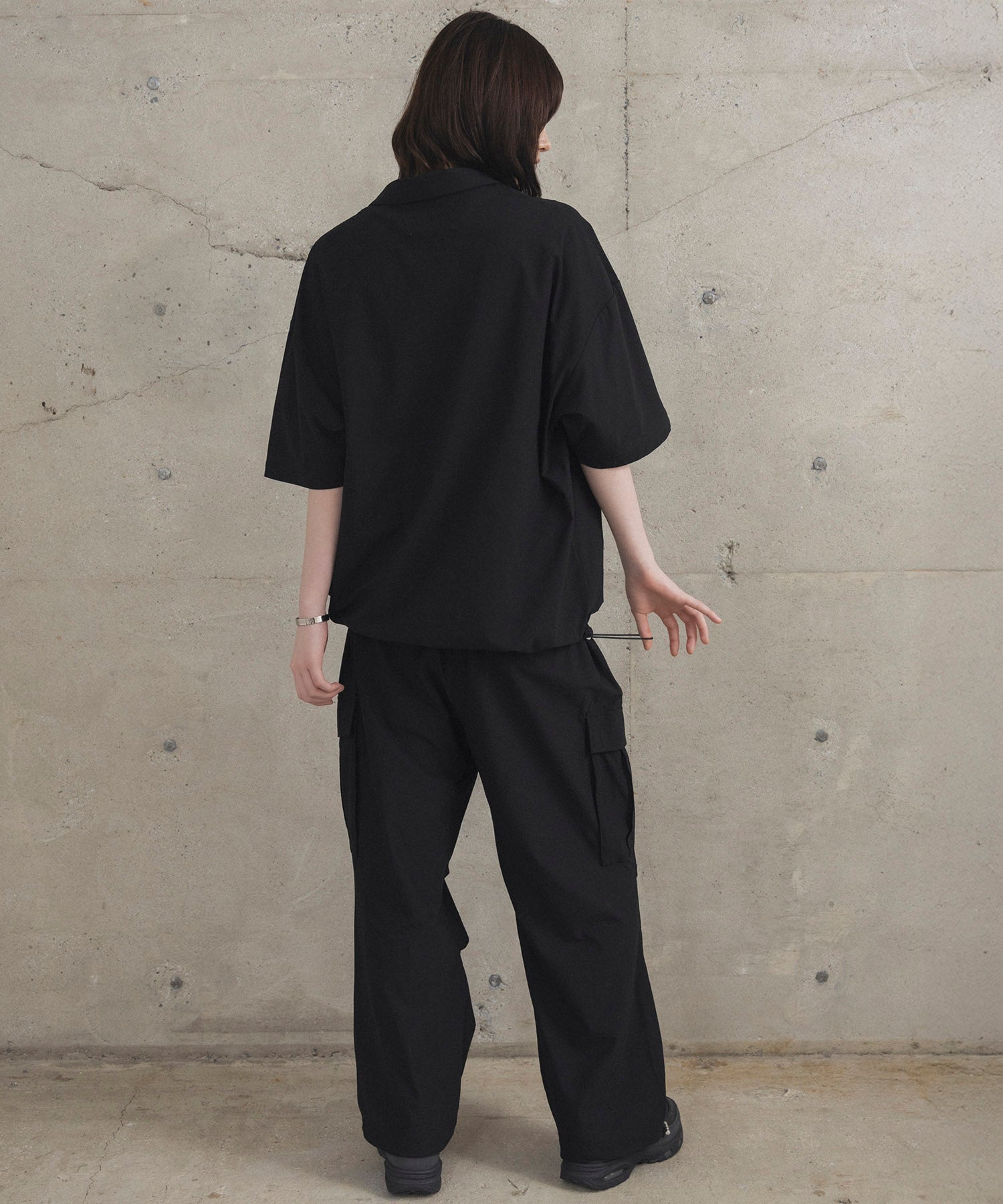 ビックシルエット ポリメッシュ ドロスト スキッパーシャツ