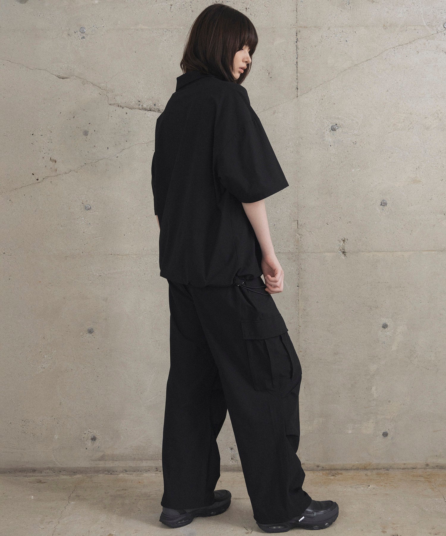 ビックシルエット ポリメッシュ ドロスト スキッパーシャツ