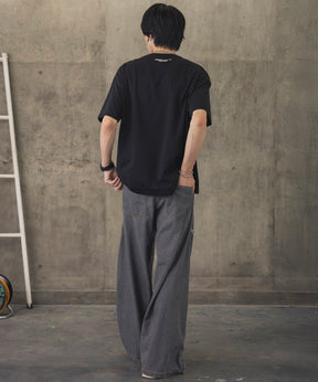 ヒゲオジサンA ワンポイント刺繍ロゴ ビッグシルエット半袖Tシャツ