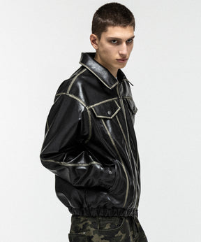 VINTAGE-LIKE FAUX LEATHER BLOUSON / ヴィンテージライクフェイクレザーブルゾン