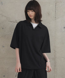 ビックシルエット ポリメッシュ ドロスト スキッパーシャツ