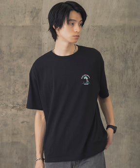 ヒゲオジサンA ワンポイント刺繍ロゴ ビッグシルエット半袖Tシャツ