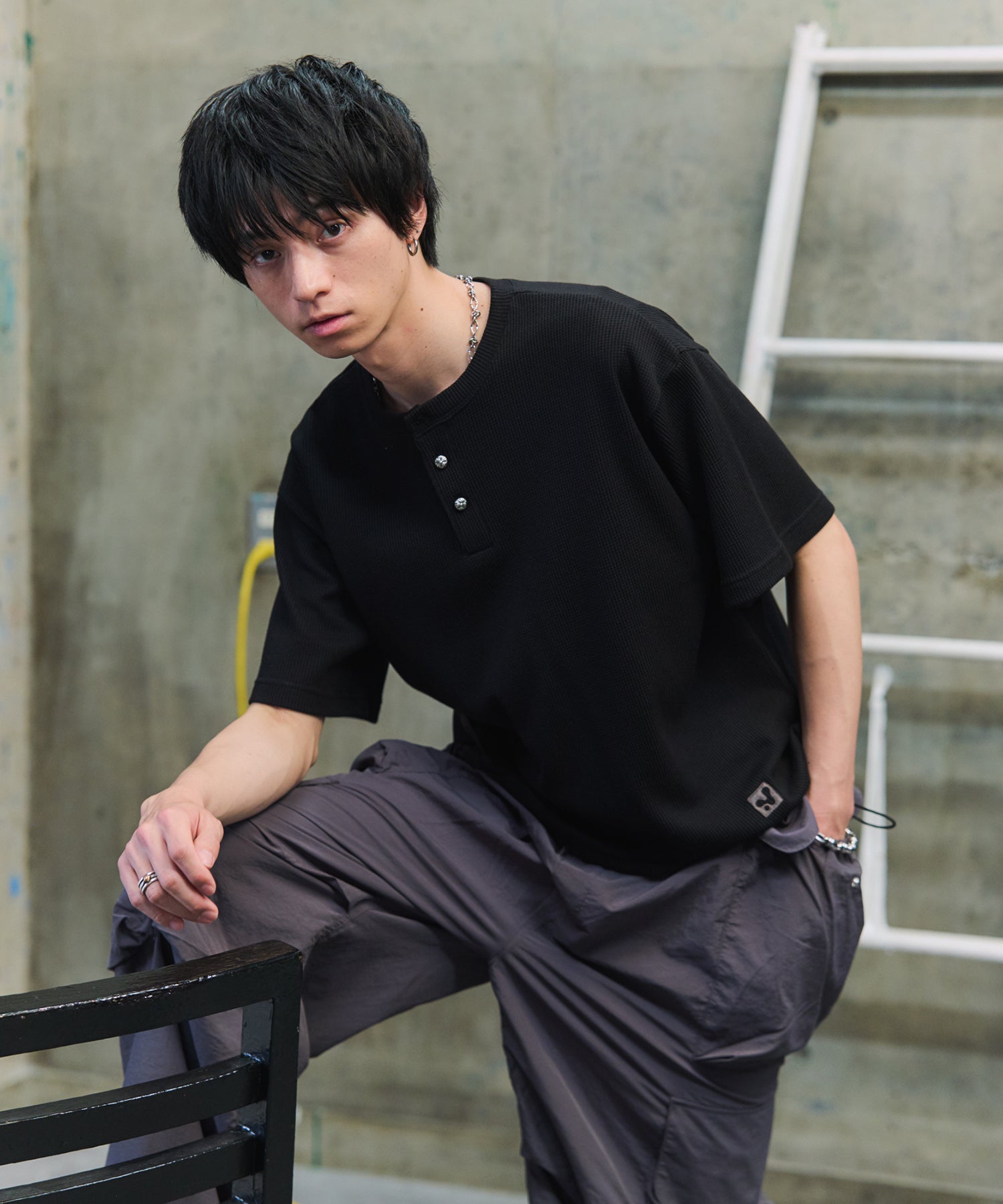 THERMAL DRAWSTRING HENLEY NECK T-SHIRT / サーマル ドローストリング ヘンリーネックTシャツ