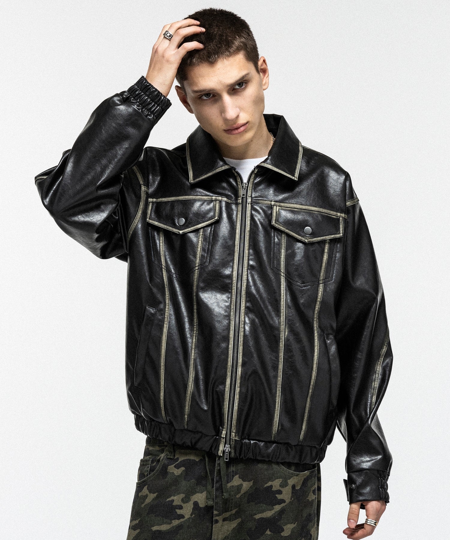 VINTAGE-LIKE FAUX LEATHER BLOUSON / ヴィンテージライクフェイクレザーブルゾン