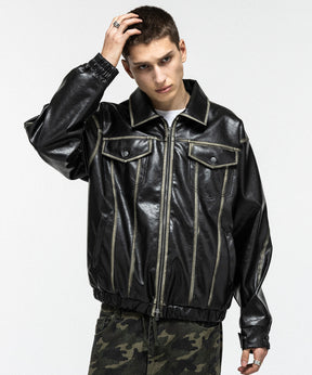 VINTAGE-LIKE FAUX LEATHER BLOUSON / ヴィンテージライクフェイクレザーブルゾン