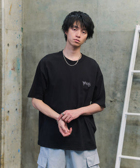 クラウン ボックスシルエット グランジ風 レトロモチーフ バックプリント 半袖Tシャツ