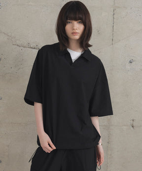ビックシルエット ポリメッシュ ドロスト スキッパーシャツ