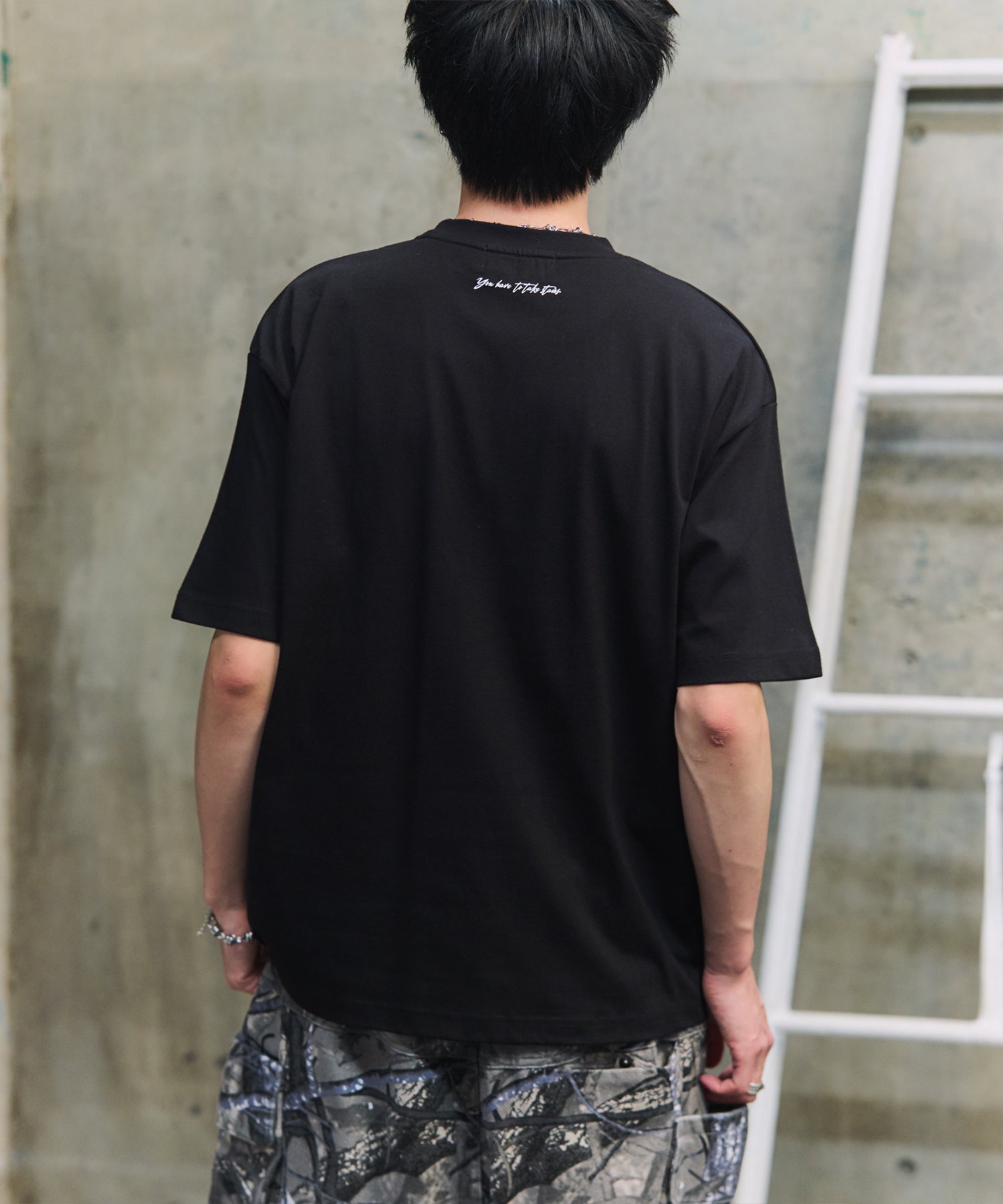 ビッグシルエット プレーティング 半袖Tシャツ グラフィック プリント