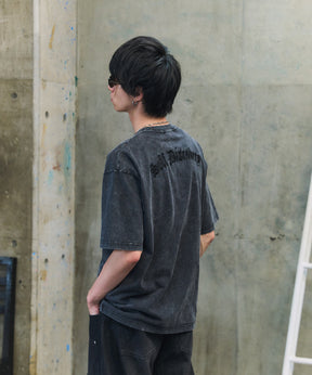 ハードウォッシュ加工 ワンポイント刺繍  ボックスシルエット 半袖Tシャツ