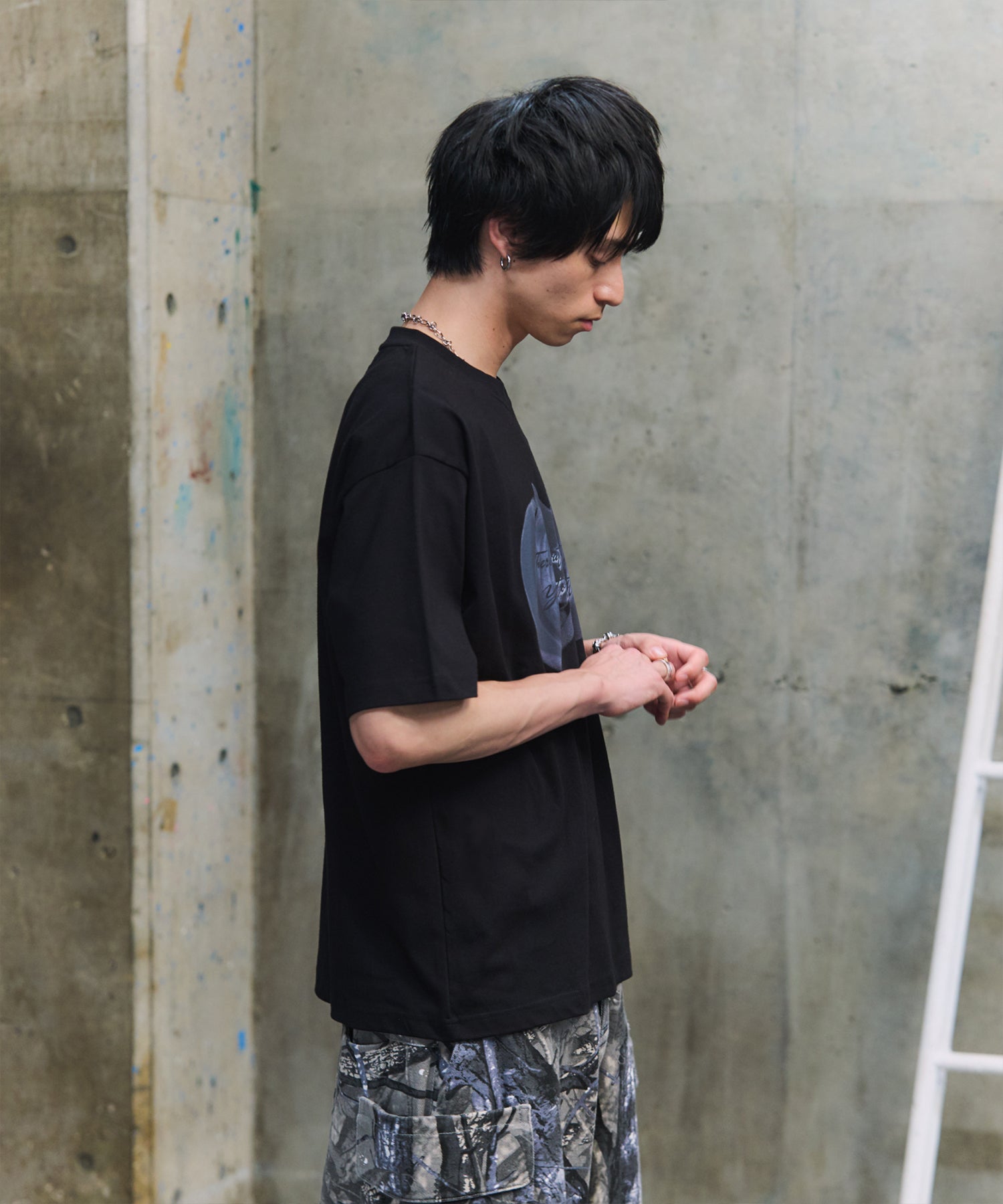 ビッグシルエット プレーティング 半袖Tシャツ グラフィック プリント