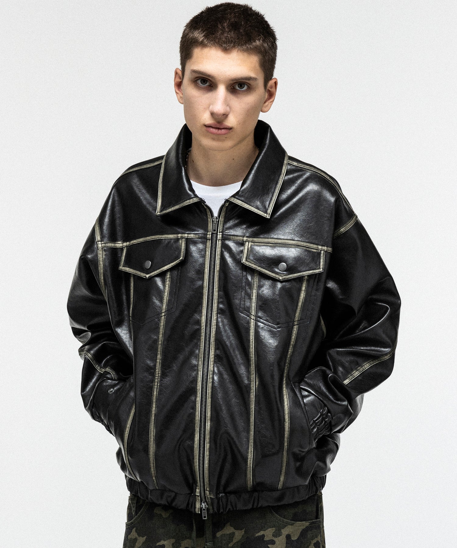 VINTAGE-LIKE FAUX LEATHER BLOUSON / ヴィンテージライクフェイクレザーブルゾン