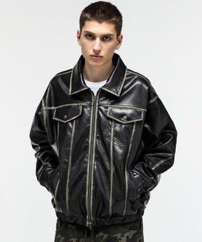 VINTAGE-LIKE FAUX LEATHER BLOUSON / ヴィンテージライクフェイクレザーブルゾン