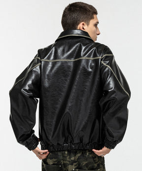VINTAGE-LIKE FAUX LEATHER BLOUSON / ヴィンテージライクフェイクレザーブルゾン