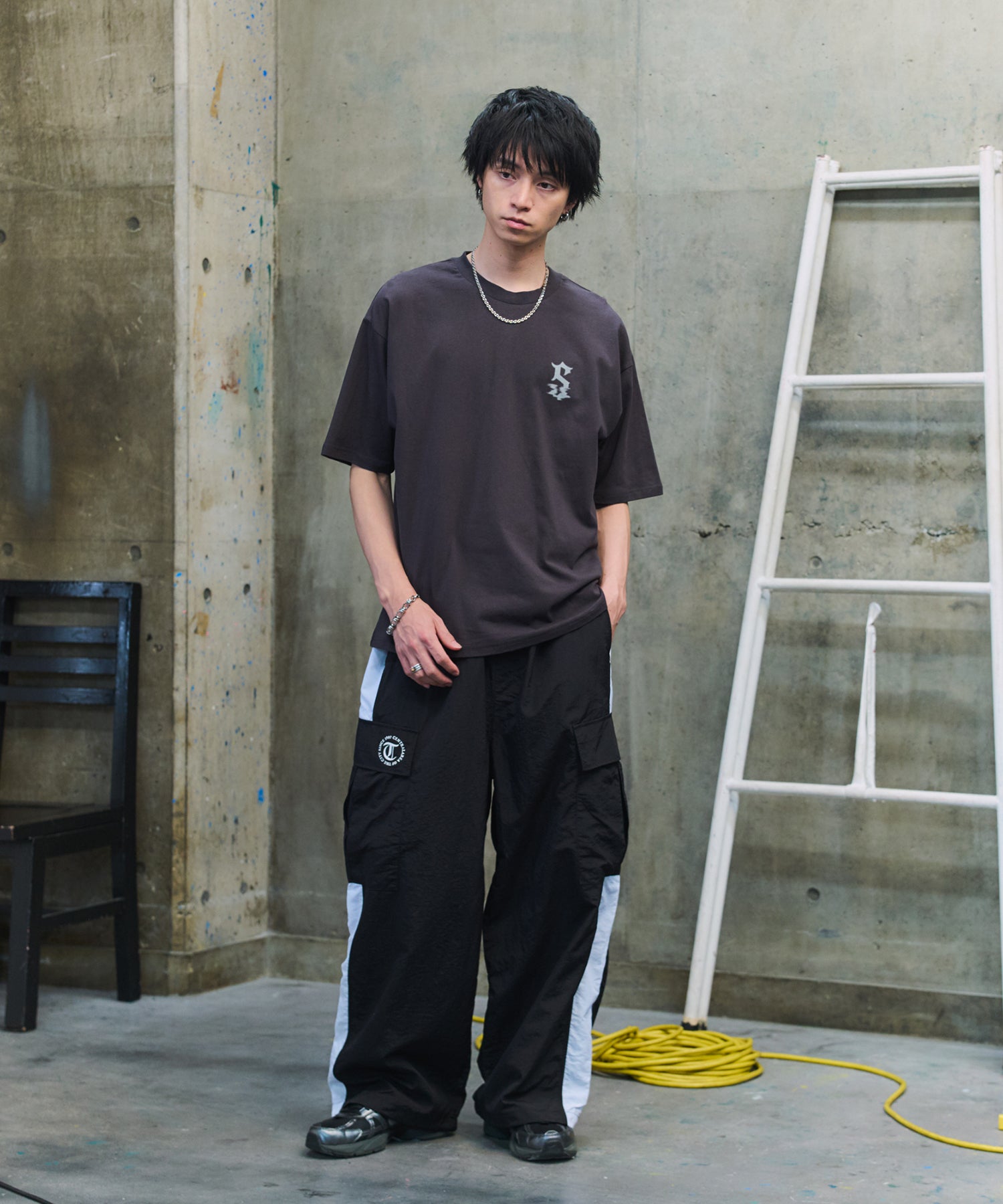 セットアップ対応 ドロスト サイドライン ナイロンカーゴパンツ ワイドパンツ