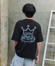 クラウン ボックスシルエット グランジ風 レトロモチーフ バックプリント 半袖Tシャツ