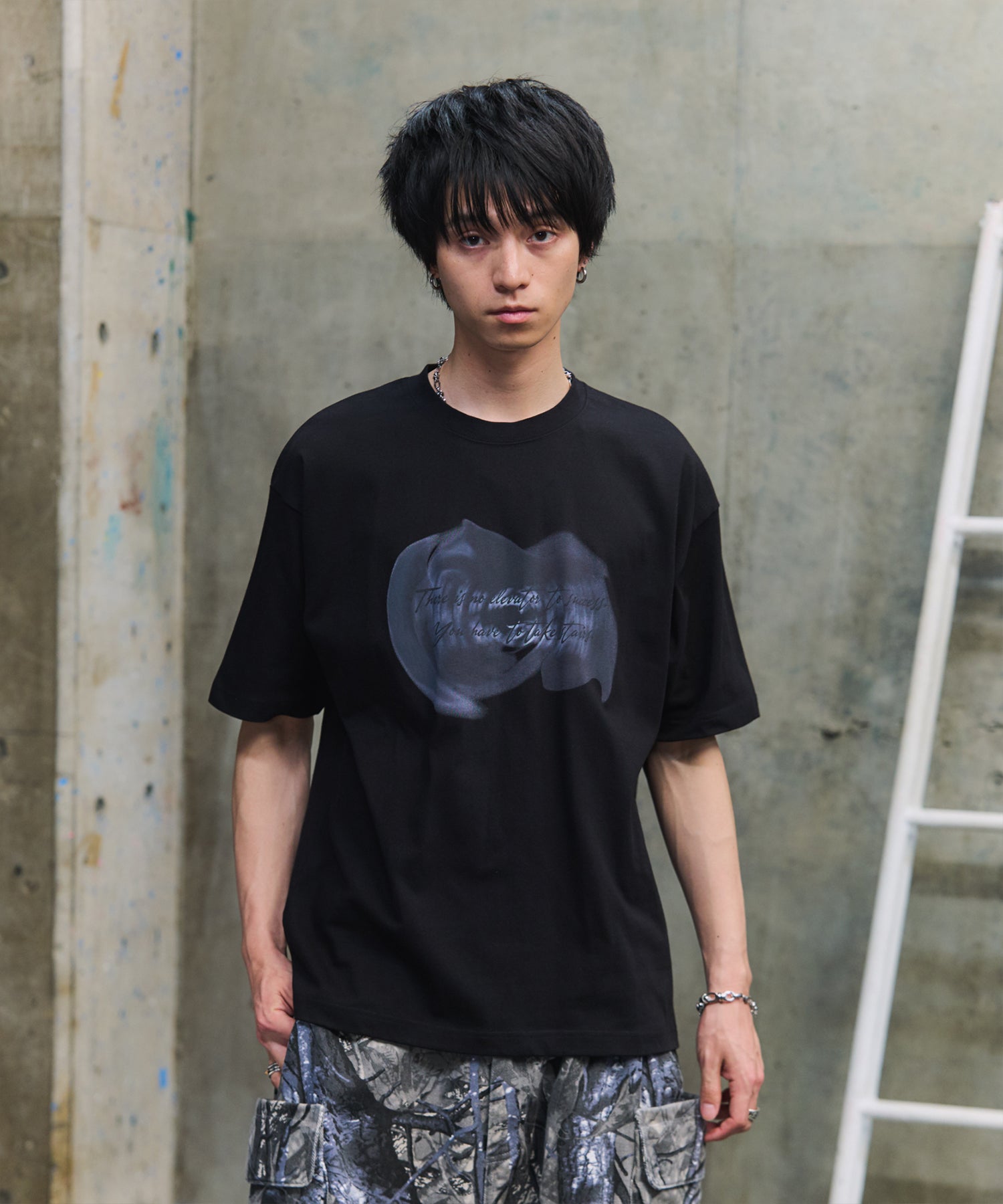 ビッグシルエット プレーティング 半袖Tシャツ グラフィック プリント